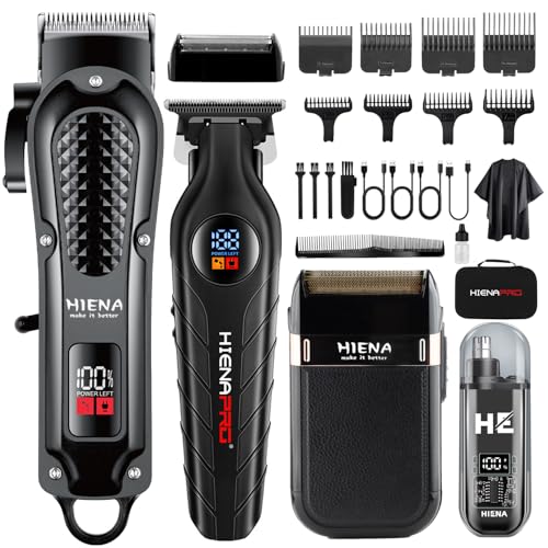 HIENA PRO Professional Cordless Hair Clippers for Men, Beard Trimmer & Elecatric Shaver & Nose Hair Trimmer Set, Rechargeable Barber Hair Cutting Grooming Kit