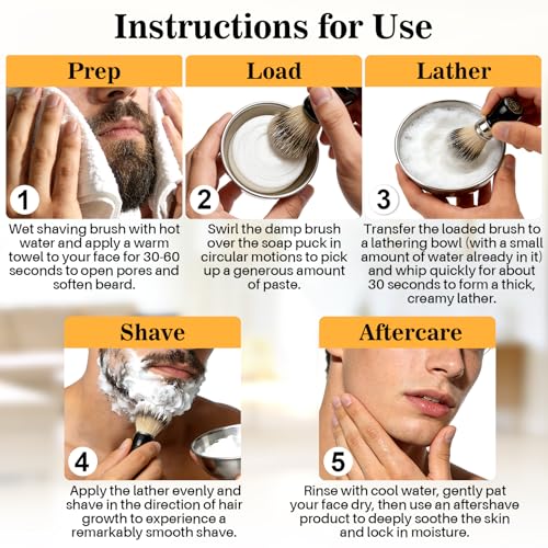 3.5oz Shaving Soap for Men - Sandalwood Shaving Soap Puck Foam Shave Cream with Shea Butter & Coconut Oil for Sensitive Skin Personal Care Products Bathroom Supplies Travel Essentials