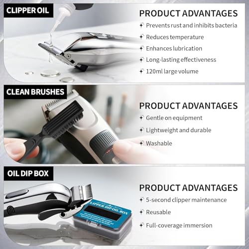 Premium Hair Clipper Blade Lubricating Oil for Clippers, with Oil Dip Box and Barber Clipper Brush