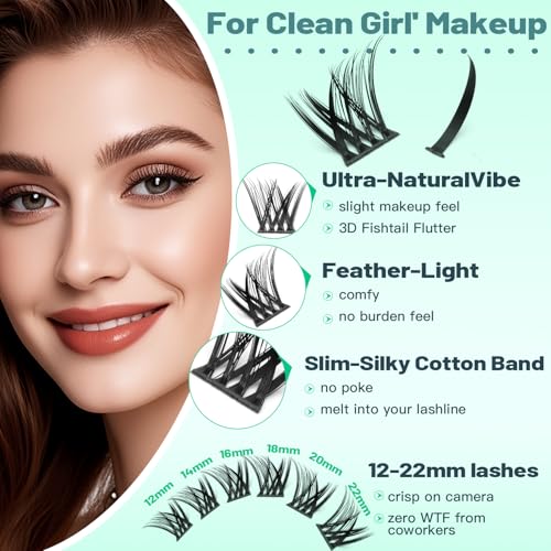 Hannahool Spikes Cluster Lashes Wide Stem Volume Lashes Extensions Wispy Eyelashes DIY Lashes Extensions Mixed 12-22mm (T16-Mixed 12-22mm)