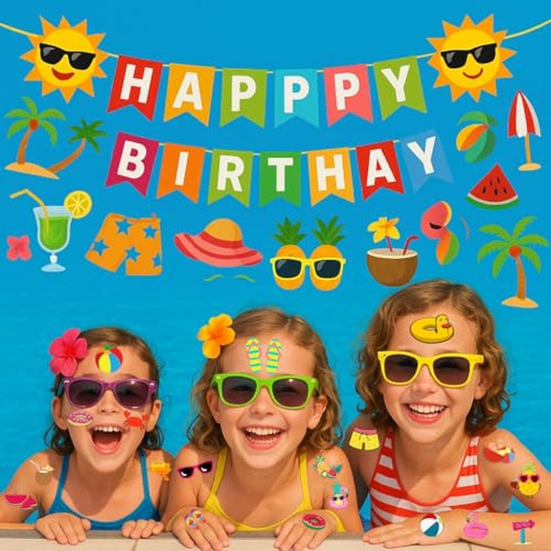 96PCS Beach Pool Temporary Tattoos ? Summer Vacation Theme Birthday Party Decorations, Fun Water Play Stickers for Kids Boys Girls, Party Favors, School Gifts & Rewards
