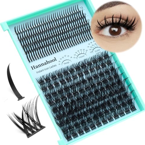 Hannahool Spikes Cluster Lashes Wide Stem Volume Lashes Extensions Wispy Eyelashes DIY Lashes Extensions Mixed 12-22mm (T16-Mixed 12-22mm)