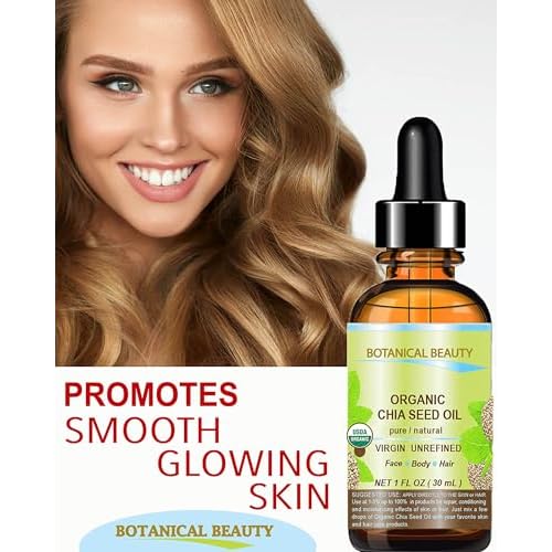 Botanical Beauty Organic CHIA SEED OIL 100% Pure Natural Virgin Unrefined Cold-Pressed Carrier Oil for Face, Skin, Body, Hair, Lip, Nails. Rich in vitamin E (0.33 Fl Oz 10 ml)