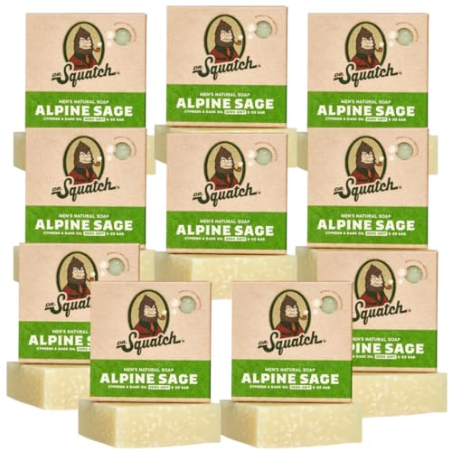 Dr. Squatch Natural Bar Soap for Men - Cold Process Soap with No Harsh Chemicals - Alpine Sage (5 oz, 10-Pack)