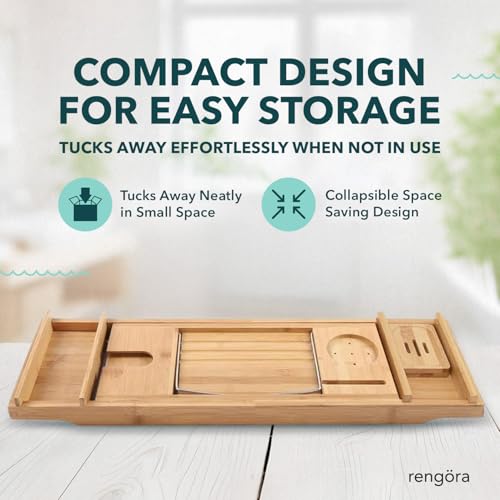 Expandable Bamboo Bath Tray for Tub ? 43" Wooden Bathtub Caddy with Shelf ? Spa Bathroom Decor & Accessories for Women ? Bathtub Tray for Relaxation & Storage