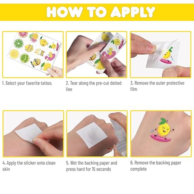 96 PCS Lemon Pre-Cut Temporary Tattoos for Kids | Super Cute Themed Birthday Party Favors, Supplies, Decorations, Funny Lemonade Lime Fake Tattoo Stickers, School Prizes & Gifts Boys & Girls & Rewards