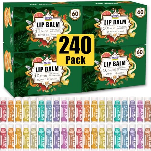 AZEN 240 Pack Lip Balm, Natural Lip Balm Bulk, Lip Care Product, Moisturizing Lip Balms for dry cracked lips, Valentines Gifts Easter Basket Stuffers - 10 Flavors
