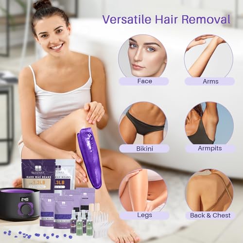 BLITZWAX Brazilian and Bikini Waxing Kit With 2.6lb Lavender and Cream Wax Beads, Hard Wax Warmer for Face, Legs and Body, At Home Hair Removal Kit, Beginner Friendly, Digital Fast Heating