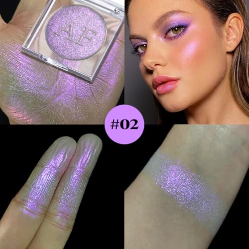 Purple Diamond Highlighter Makeup, Duochrome Shimmer Highlighter Makeup Powder, Long Lasting Lavender Iluminadores De Maquillaje for Face Cheeks Body, Sparkly Shiny Face Illuminator for All Skin, #02