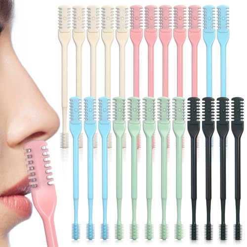 24 Pcs 2-in-1 Nasal Hair Cutter Double Sided Nose Hair Trimmer Bulk for Women Men Portable 360¡Æ Rotating Manual Nose Nasal Knife Soft Cleaning Brush Box Package Multicolor