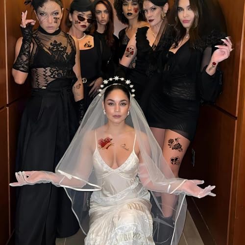 288PCS Til Death Do Us Temporary Tattoos Stickers Pre-cut Bride or Die Wedding Tattoos Gothic Halloween Bachelorette Stickers Tattoos for Bridal Shower Bachelorette Party Supplies Decorations