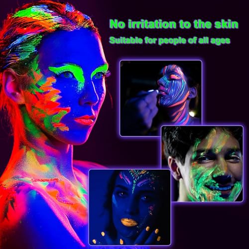 Glow in The Dark Face Body Paint, Glow In The Dark Under UV Black Light Sticks Makeup Neon Face Painting Kits for Adult Halloween Festival Accessory Glow Party Supplies (12)