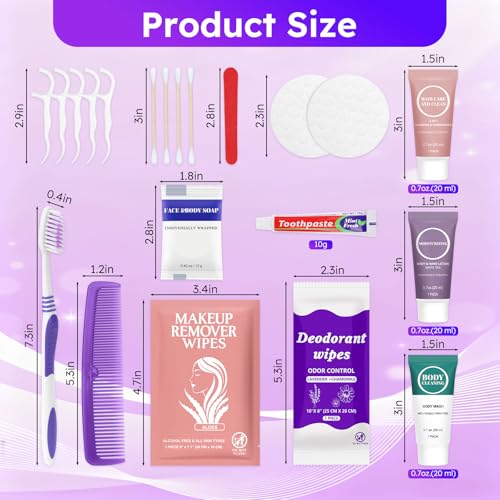 Travel Toiletries Personal Cleaning Bulk,Disposable Hygiene Kit Care Package Supplies, Women Toiletry Essentials Set Individually Wrapped for Camping, Hotel, Vacation, Homeless, Charity (11-in-1, 20)