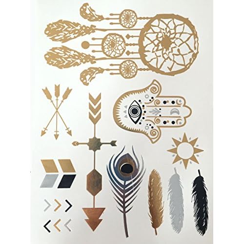 10 Sheets Modern Boho Metallic Tattoos Flash Gold/Silver Ultimate Collection