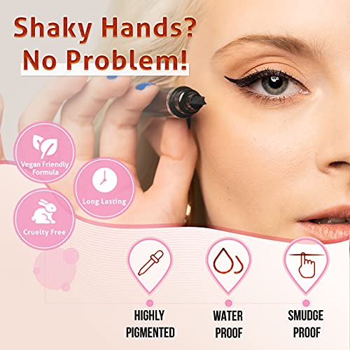 The Flick Stick Winged Eyeliner Stamp For Quick and Easy Cat Eye Makeup, SmudgeProof & Waterpoof Eye Liner Cat Eye Stencil Makeup Tool, Wingliner, Liquid Pens (Triple Pack Combo, Midnight Black)