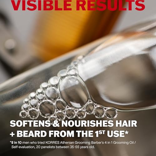 KORRES Athenian Grooming 4-in-1 Men¡¯s Care Oil, Dry Oil for Hair & Beard with Achillea Millefolium, Abyssinian, Almond & Olive Oils, Detangles, Softens, Vegan, Silicone & Paraben Free, 3.38 Fl Oz