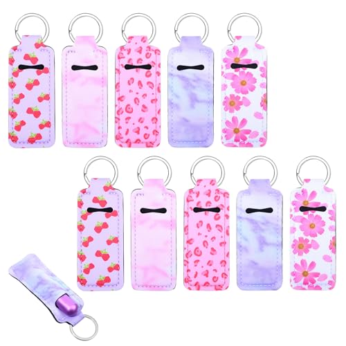10 PCS Lip Balm Sleeves Holder Keychain, Lipbalm Sleeve Pouch Organizer with Clip, Portable Lipstick Holder Key Chain Lip Gloss Case for Women Christmas Gfts Lipstick Holders for Badge Reel