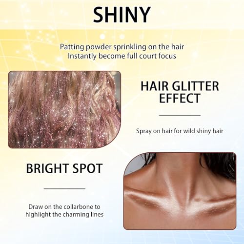 Sponge Air Cushion Puff High Gloss Glitter Powder, Facial Powder Blusher Brightening Pearl, Suitable for Hair, Clavicle, Face, Body Glitter Contour Patting