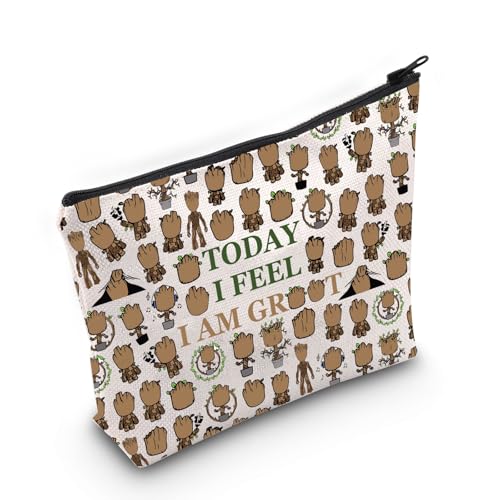 LEVLO Funny Groot Cosmetic Make Up Bag Groot Lover Inspired Gift Today I Feel I Am Groot Makeup Zipper Pouch Bag (Today I Fee)