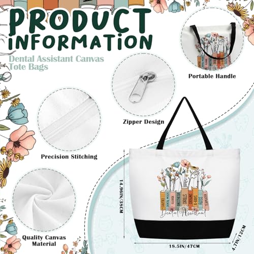 Hillban 5 Sets/10 Sets Dental Assistant Gifts Bulk Canvas Reusable Grocery Tote Bags Cosmetic Bags with Zipper for Women(5 Sets)