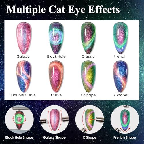 MIZHSE 9D Cat Eye Gel Nail Polish, 2 Sets Magnetic Cat Eye Gel Polish, Chameleon Magic Galaxy Effect Soak off Nail Art Gift for Ladies