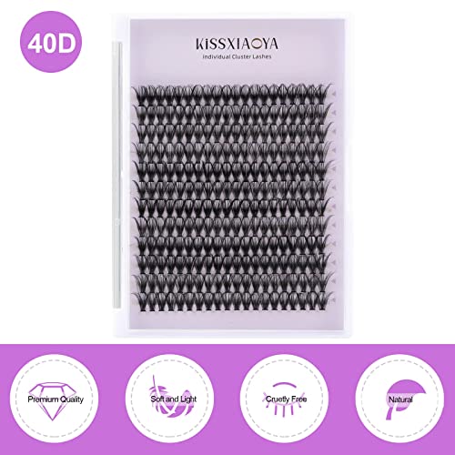 KISSXIAOYA Cluster Eyelashes Extensions, 240pcs 40D 0.07D Curl Soft Individual Lashes Natural False Eyelashes Cluster DIY Eyelash Extension (240pcs, 15mm)