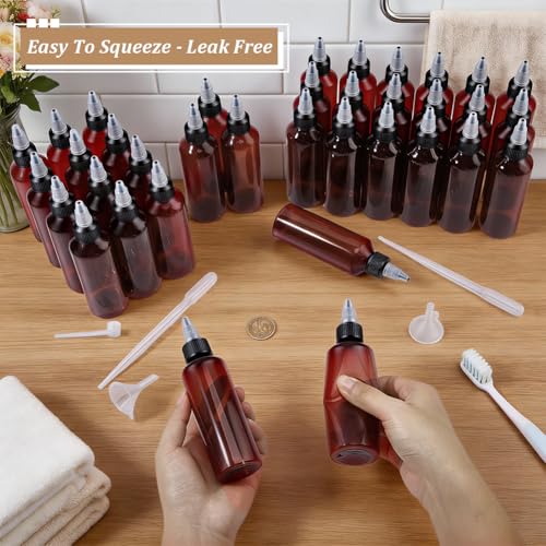 36 Pcs 3.4oz Sauce Bottle with Squeeze Top,Squeeze Empty Plastic Bottle for Shampoo Lotion Liquid Body Soap Cream Toiletries,Equipped with Dropper, Funnel, and Dispenser