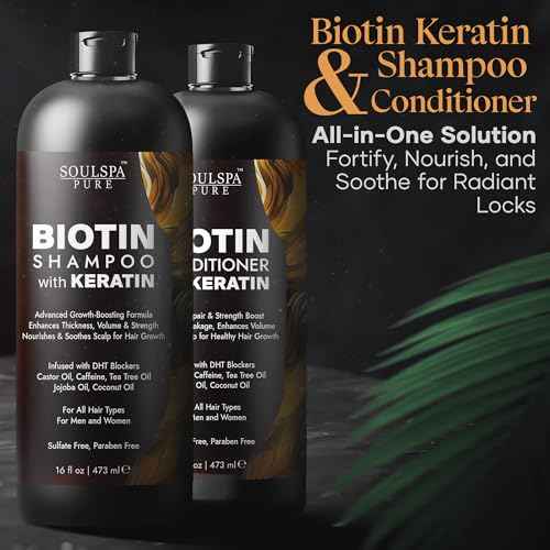 Biotin Shampoo and Conditioner Set with Keratin - Sulfate-Free Advanced Anti-Thinning, Hair Growth Shampoo and Conditioner Combo Repair Formula - with DHT Blockers, for Men & Women - 16 fl oz each