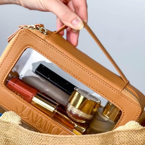 Clear TSA Approved Toiletry Bag for Women | Makeup & Cosmetic Travel Essentials For Women | Best small Makeup Bag | Cute Make Up Bag | Plane Essentials | Skincare Bag