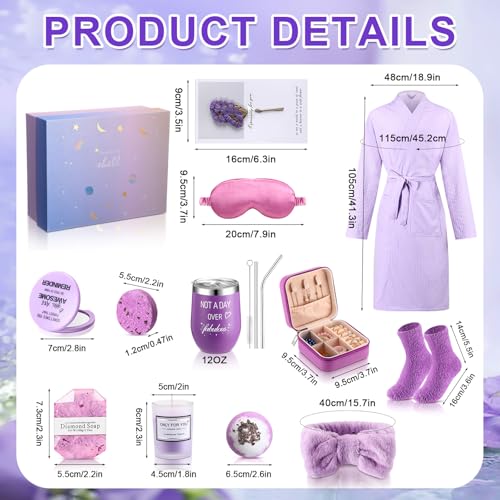 Nuogo 13 Pcs Birthday Gifts for Women Spa Basket Set for Women Mother's Day Gifts Mirrors Socks Steamers Jewelry Case Bath Robe Mom Nurse Girlfriend Wife