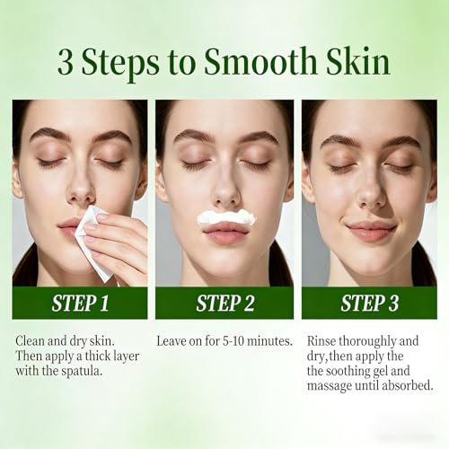 Facial Hair Removal Cream Kit - Painless 2-in-1 At-Home Hair Remover for Women, Includes Soothing Gel for Sensitive Skin, Gentle on Upper Lip, Chin & Facial Areas