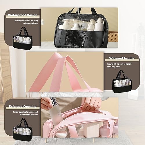 Large Clear Toiletry Bags for Traveling, 4Pcs Waterproof Clear Travel Bags for Toiletries Women Men, Travel Toiletry Bag Set, Transparent Makeup Cosmetic Bag, Black