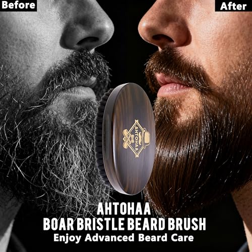 Professional Men's Beard Brush with Boar Bristles - Small Sized Travel Wooden Mustache Brush for Daily Grooming & Styling (Hat)