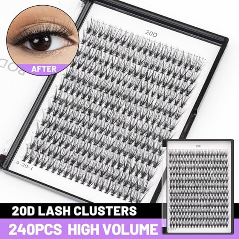 Bodermincer 1 Box Big Capacity 240 bundles 8-10-12-14-16mm Mixed 20D/30D/40D/60D/80D/100D Eyelash Extensions Strip Eyelashes Individual Lashes Natural Style 8-22mm to Choose (20D-12mm)