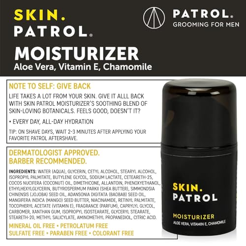 Bump Patrol Skin Patrol Everyday Face Moisturizer for Men - Natural Hydrating Daily Skin Care for Him with Aloe Vera, Vitamin E, Chamomile, Mens Face Lotion - 1.68 oz - Pack 2
