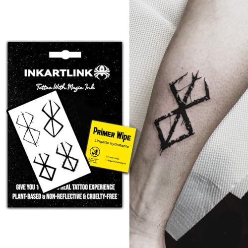 INKARTLINK Semi-Permanent Tattoos,Berserk Temporary Tattoos for Men - Lasts 7-15 Days, Waterproof, Non-Reflective, Unique Design (Block)
