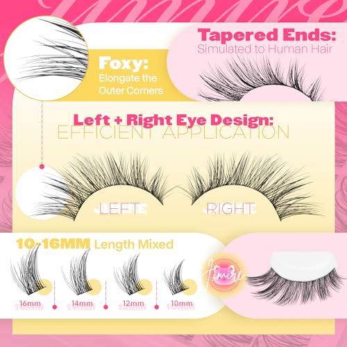 Cat Eye Natural Lash Clusters Wispy Eyelash Clusters 10-16MM Cluster Eyelash Extensions Left Right DIY Lash Extension Soft D-Curly Fox Eye Lashes Clusters 132Pcs Anime Individual Lashes