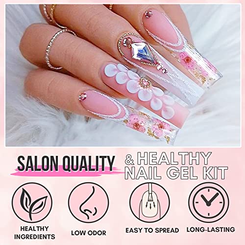 Makartt Poly Nail Gel Kit, Clear Pink Spring Summer Color Nail Extension Set Bundle with Disposable Nail Mats,50Pcs Pink Fordable Nail Paper Towels for Table Acrylic Nail Practice Sheet