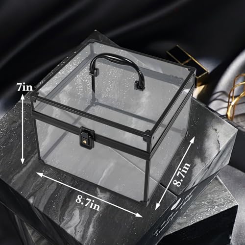 FRENESSA Portable Makeup Case Large Clear Crown Box Cosmetics Display Case Toiletry Organizer Box Transparent Acrylic Artists Train Case Travel Makeup Tools Storage for Vanity Counter Dresser Case