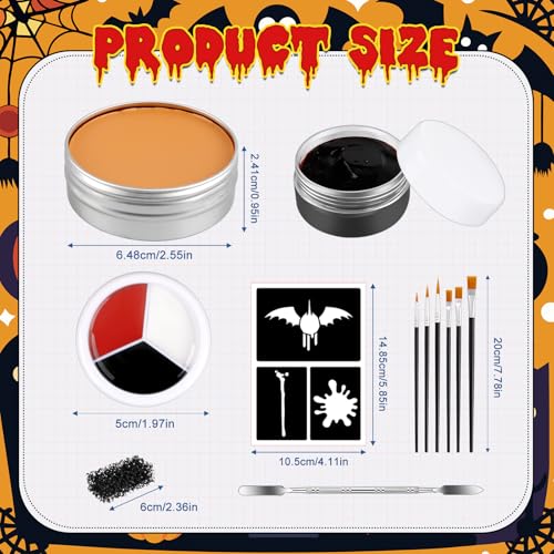 Halloween Makeup Set Scar Wax with 3 Color Bruise Wheel Face Body Paint Blood Gel and Stencils Spatula Sponges Makeup Brush for Halloween Fake Blood Costume Party Supplies Zombie Cosplay