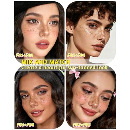 4 Color Faux Freckle Stamp Pen Kit, Upgrade Dual Ended 2-in-1 Waterproof Fake Freckle Pen with Multi-Prong Freckles Stamp Head for Women to Easily Create Natural Long-Lasting Sunkissed Makeup