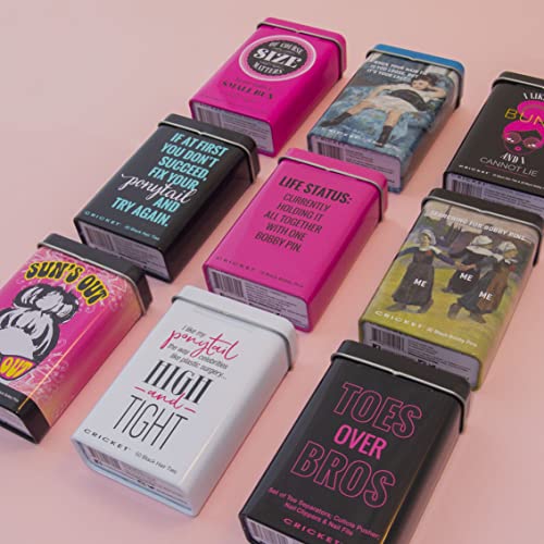 Cricket High and Tight Hair Tin with 50 Black Non-Metal, No-Ouch Hair Ties, Reusable Retro Metal Storage Tin, Compact Size for Travel and On-the-Go, Ideal for Home, Salon, and Barbershops