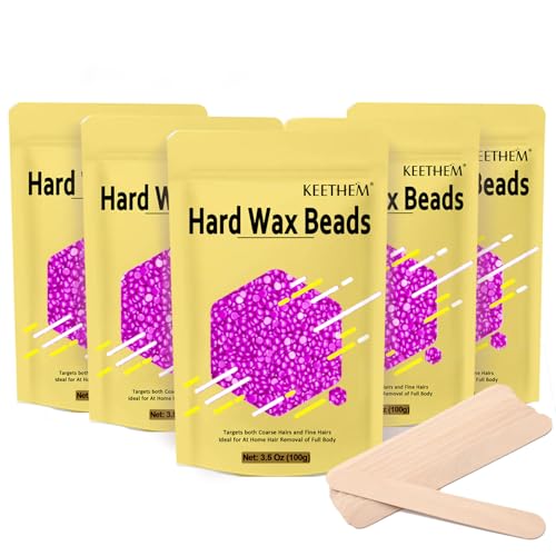 Wax Beads,5 Packs Hard Wax Beads Waxing at Home for Hair Removal - Hard Wax for Sensitive Skin Women with sticks, Bikini Brazilian Body Face Waxing (5 * 100g, Violet)