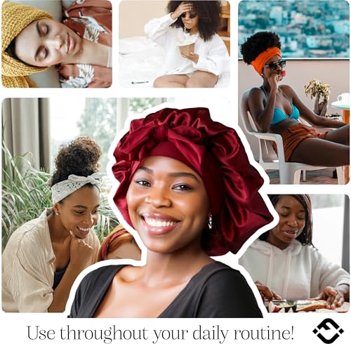 Funky Junque Satin Silk Sleep Bonnet ? Double Layer Reversible Hair Wrap for Women, Adjustable Sleep Cap for All Hair Types