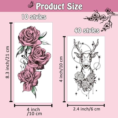 Cerlaza 162 Styles Temporary Tattoos for Women Adults Girls, Fake Sleeve Henna Sexy Tattoo Stickers, Leg Makeup Waterproof Realistic Long Lasting Semi Permanent Tattoos Kit-50 sheets