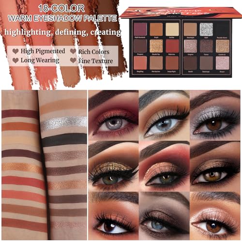 Prism Makeup 40 Colors Vibrant Rainbow Eyeshadow Palette with 18 Colors Dark Brown Rusty Smokey Eyeshadow Palette