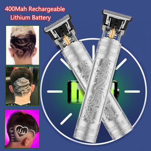 Cordless Hair Clippers for Men, 5.7" Travel Small Classical Sculpting Styling Rechargeable Hair Remover With 10 Pieces Earpick (Silver)
