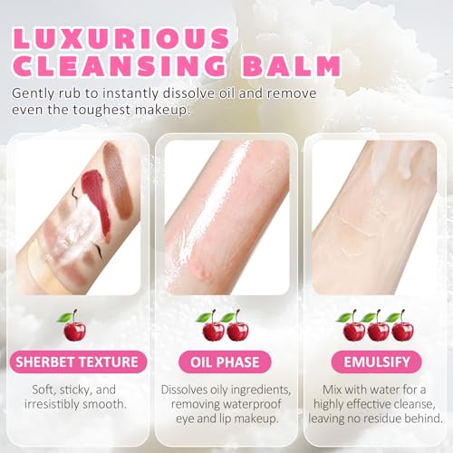 Cleansing Balm Makeup Remover - 3.38 Oz Cherry Scented Moisturizing Hydrating Deep Nourishing Travel-friendly Smooth Face Cleanser Makeup Remover Clear Cleansing Balm for All Skin Types