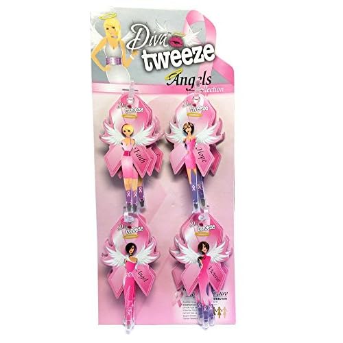 Diva Tweezer Professional Tweezers 'Angels' Pink Ribbon 12-Pack with Display
