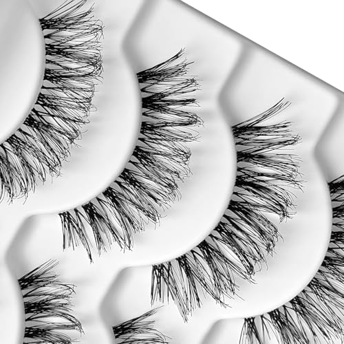 KSYOO Lashes Wispy Natural False Eyelashes Cat Eye Lash Strips Soft Fake Eyelash D Curl Strip Lashes Lightweight Wispy Eyelashes Thin Clear Band Comfortable with Natural Looking
